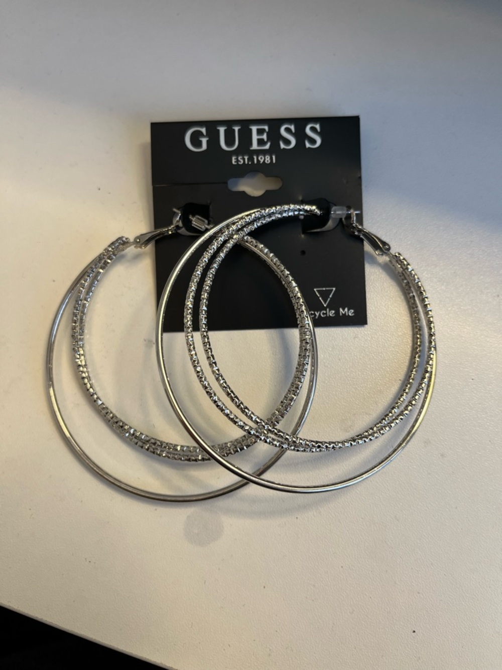 NWT SilverTone hoop GUESS earrings